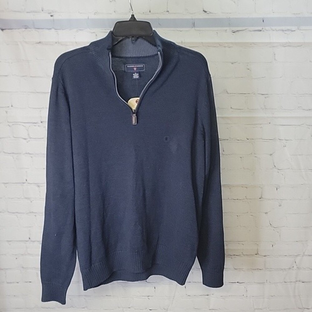 NTW Saddlebred Men's Sz M Sweater Quarter Zip Collar Preppy Navy Blue Comfort